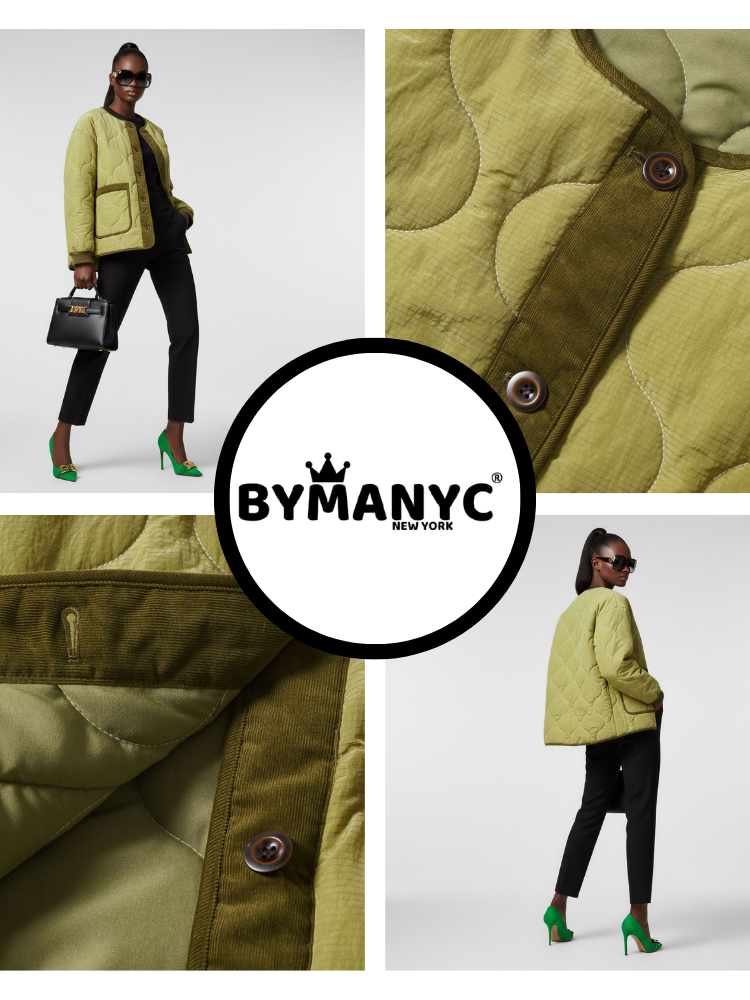  Quilted Jacket New Collection BYMANYC ® New York • Olive Green Utility  NYC Wholesale Boutique Inventory - No MOQ & Ready to Ship