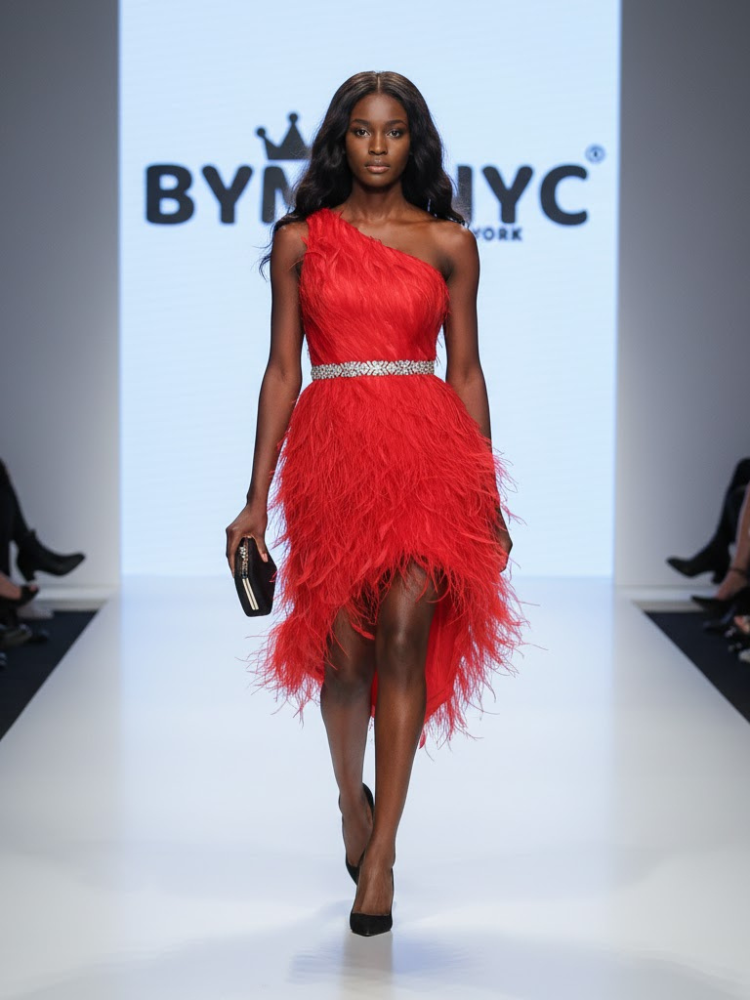 Red Asymmetric Feather Mini Dress ROXY: Prêt-à-Porter Line BYMANYC ® New York - BYMANYC ® New York  