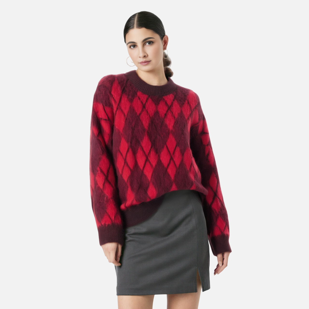 Red Diamond-Pattern Sweater, The West Village | Women - BYMANYC ® New York - BYMANYC ® New York  