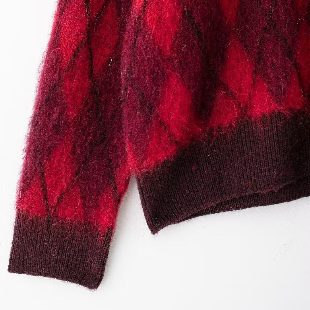 Red Diamond-Pattern Sweater, The West Village | Women - BYMANYC ® New York - BYMANYC ® New York  