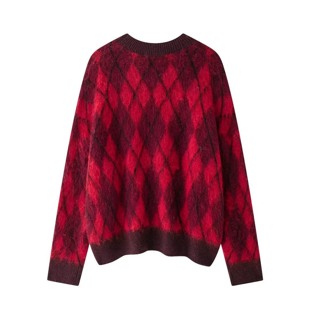 Red Diamond-Pattern Sweater, The West Village | Women - BYMANYC ® New York - BYMANYC ® New York  