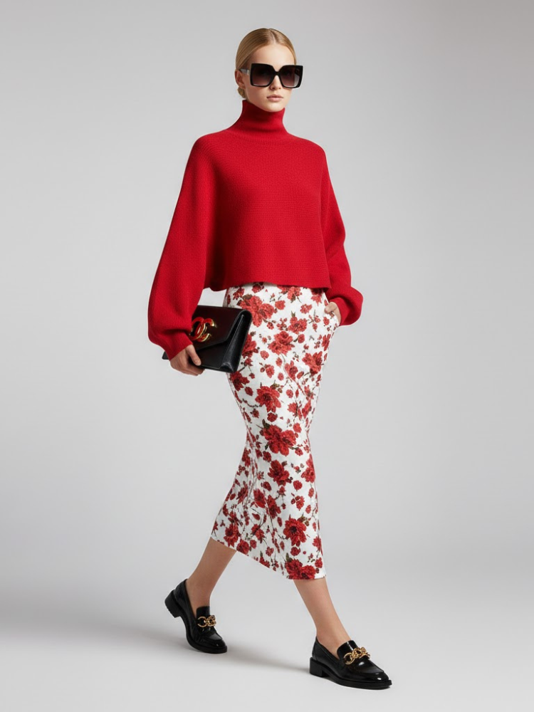  Red Knit Sweater with Peris Neck and Puff Sleeves • BYMANYC ® New York  NYC Wholesale Boutique Inventory - No MOQ & Ready to Ship