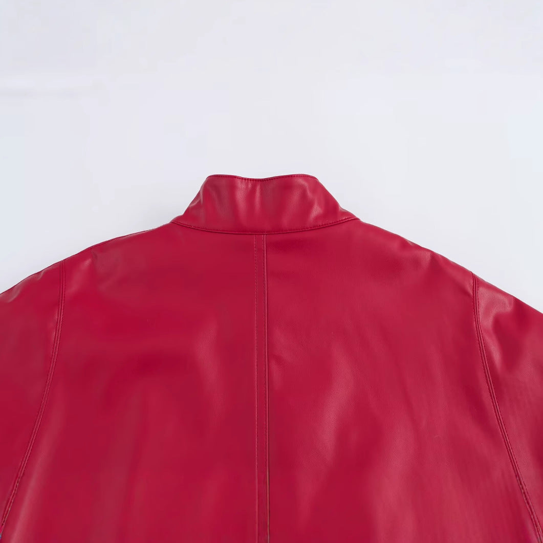 Red Leather-Style Short Cape Jacket For Women, Greenwich Village, BYMANYC New York. - BYMANYC ® New York  