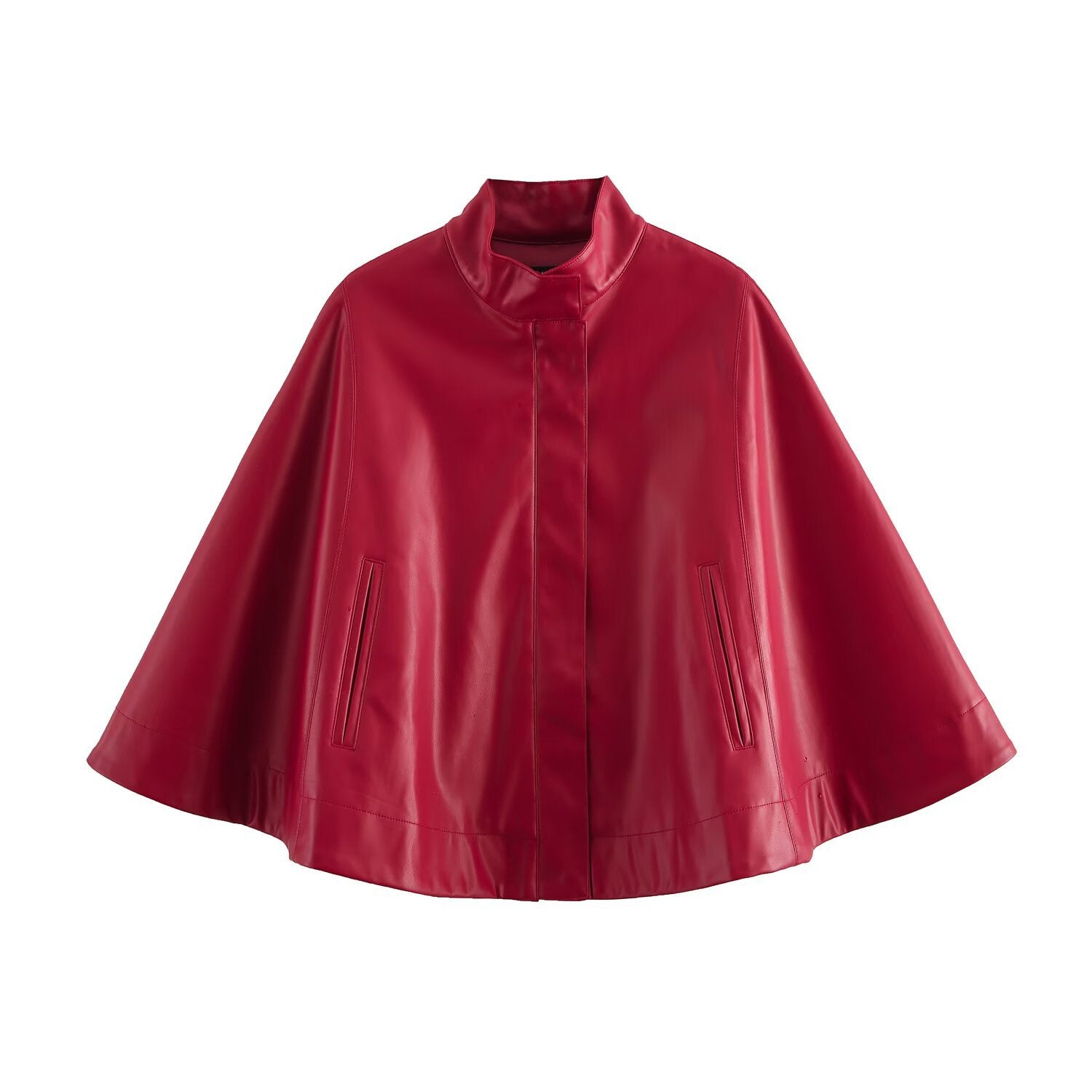 Red Leather-Style Short Cape Jacket For Women, Greenwich Village, BYMANYC New York. - BYMANYC ® New York  