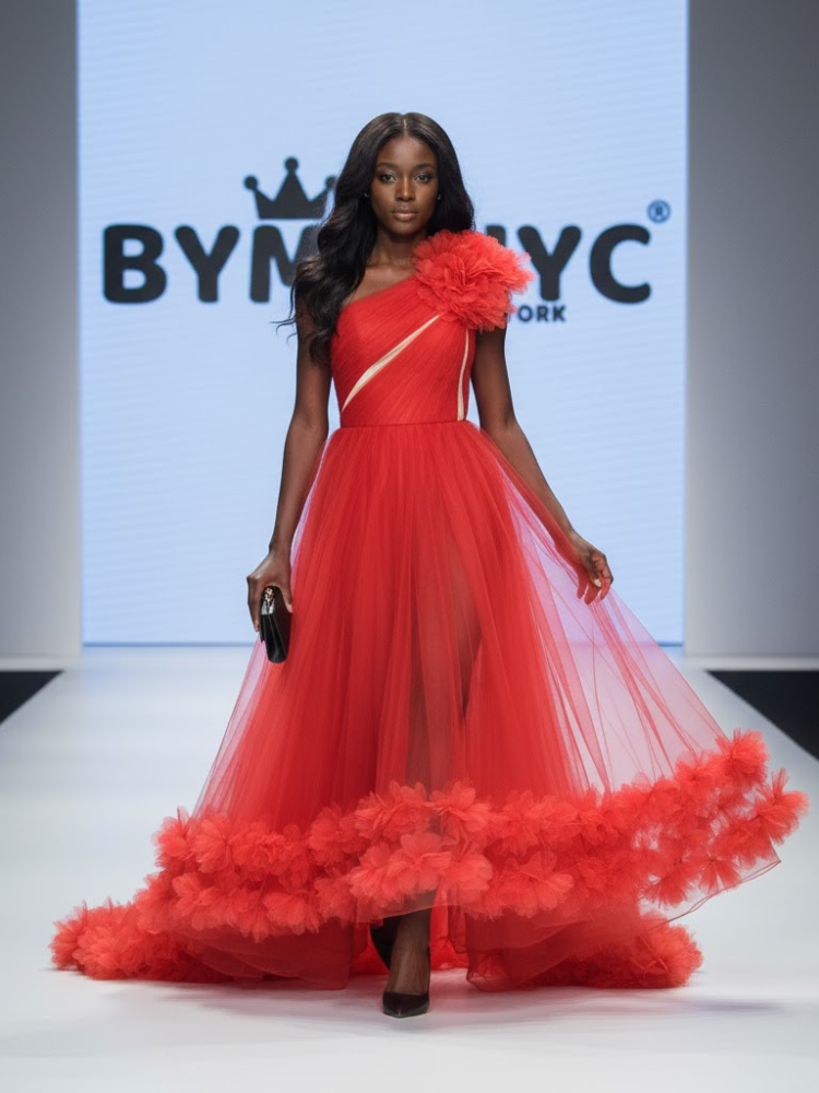 Red Long Gala Dress BOROUGH PARK: Prêt-à-Porter Line BYMANYC ® New York - BYMANYC ® New York  