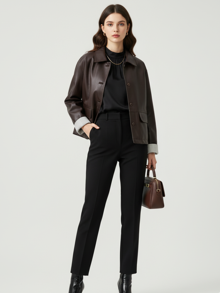  Retro PU Leather Jacket For Women, Brooklyn Heights, BYMANYC New York.  NYC Wholesale Boutique Inventory - No MOQ & Ready to Ship