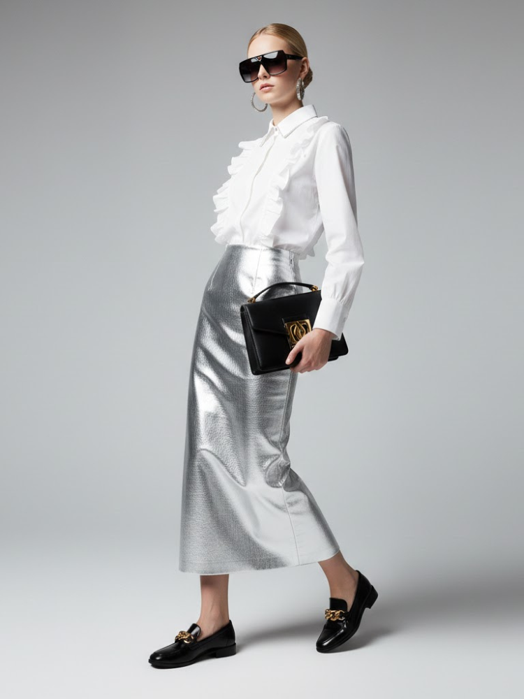  Romantic White Blouse with Ruffles and Chain Detail • BYMANYC ® New York  NYC Wholesale Boutique Inventory - No MOQ & Ready to Ship