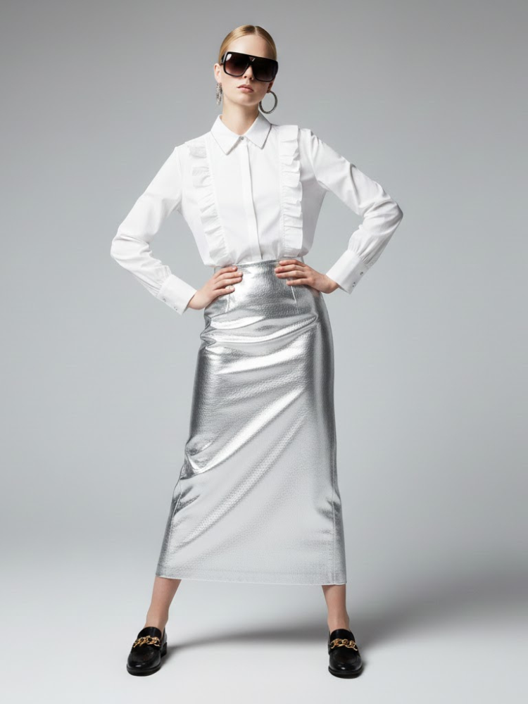  Romantic White Blouse with Ruffles and Chain Detail • BYMANYC ® New York  NYC Wholesale Boutique Inventory - No MOQ & Ready to Ship