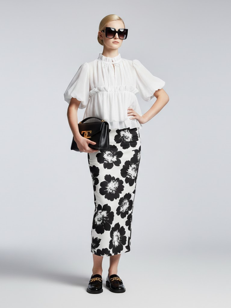 Romantic White Ruffle Blouse with Perkins Collar • BYMANYC ® New York - BYMANYC ® New York  