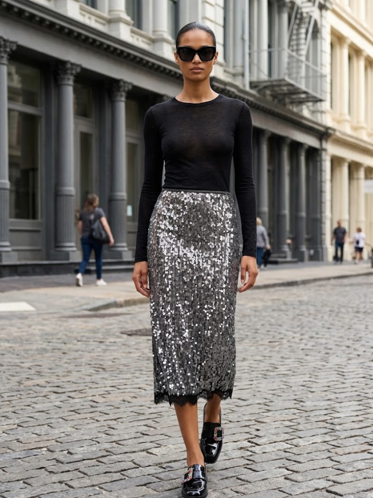  SOHO Women's Sequin & Lace Midi Skirt Prêt-à-Porter BYMANYC ® NY  NYC Wholesale Boutique Inventory - No MOQ & Ready to Ship