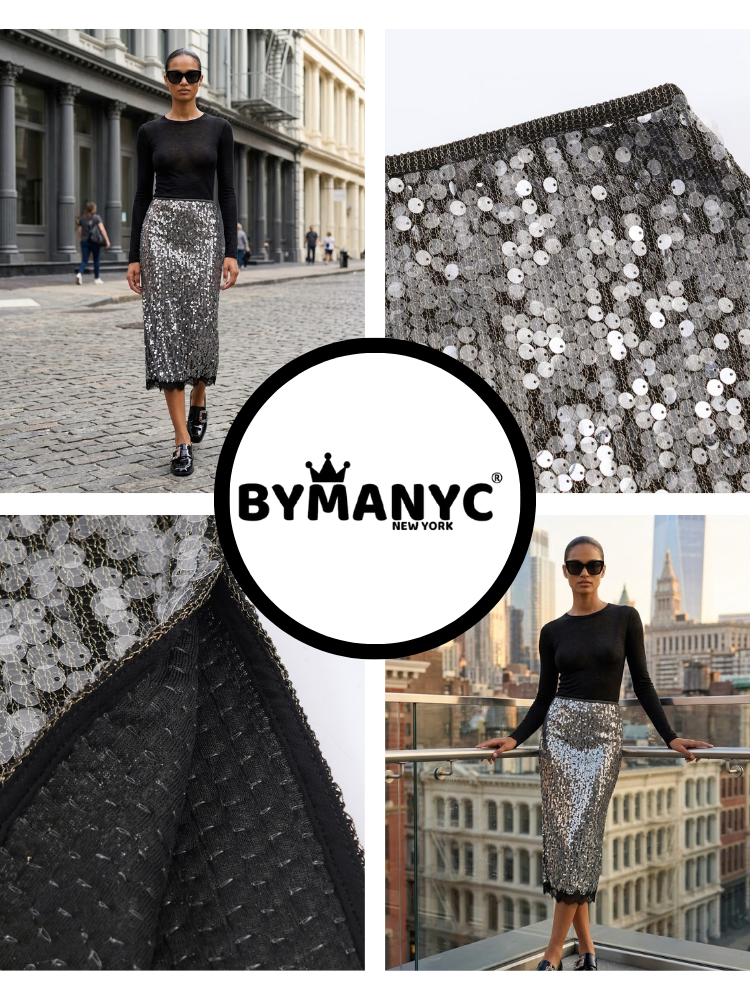  SOHO Women's Sequin & Lace Midi Skirt Prêt-à-Porter BYMANYC ® NY  NYC Wholesale Boutique Inventory - No MOQ & Ready to Ship