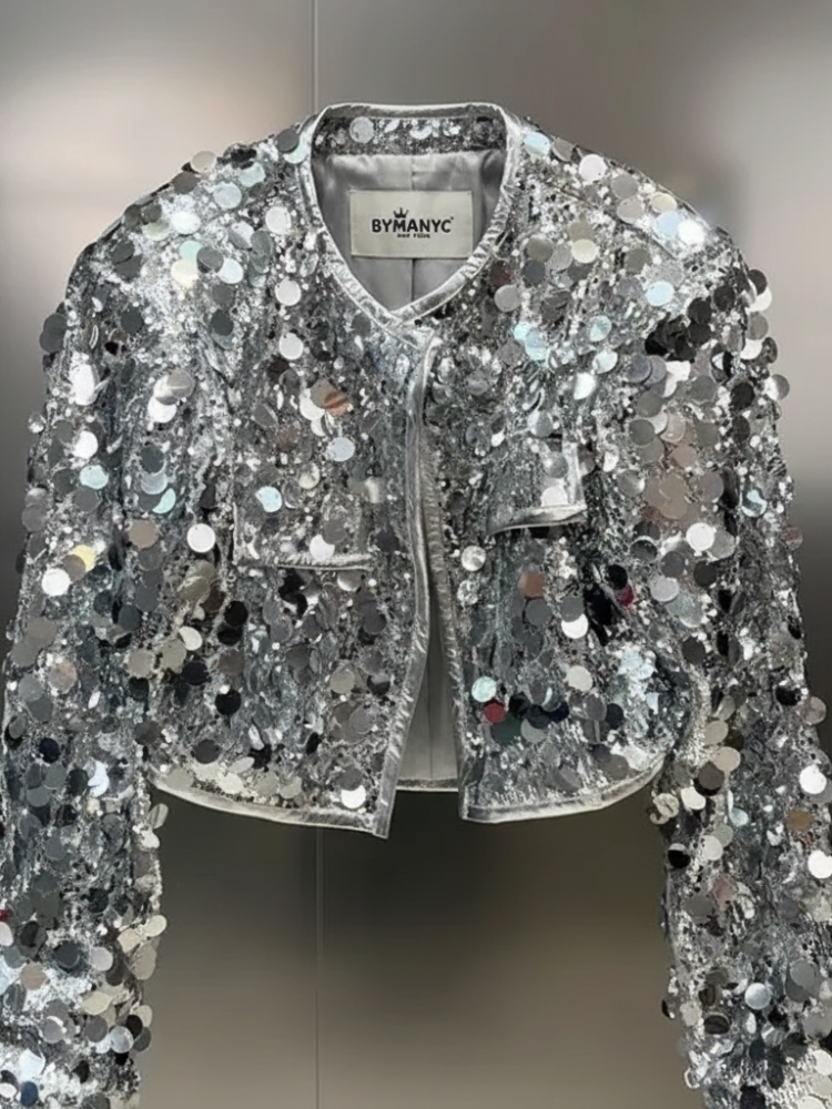  Silver Sequin Jacket For Women, Times Square, BYMANYC New York.  NYC Wholesale Boutique Inventory - No MOQ & Ready to Ship
