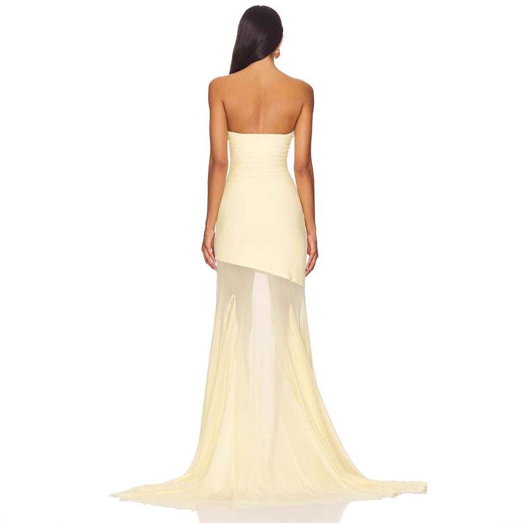 Strapless Bodycon Mesh Dress For Women, Fitted, Solid Color, SoHo, BYMANYC New York. - BYMANYC ® New York  