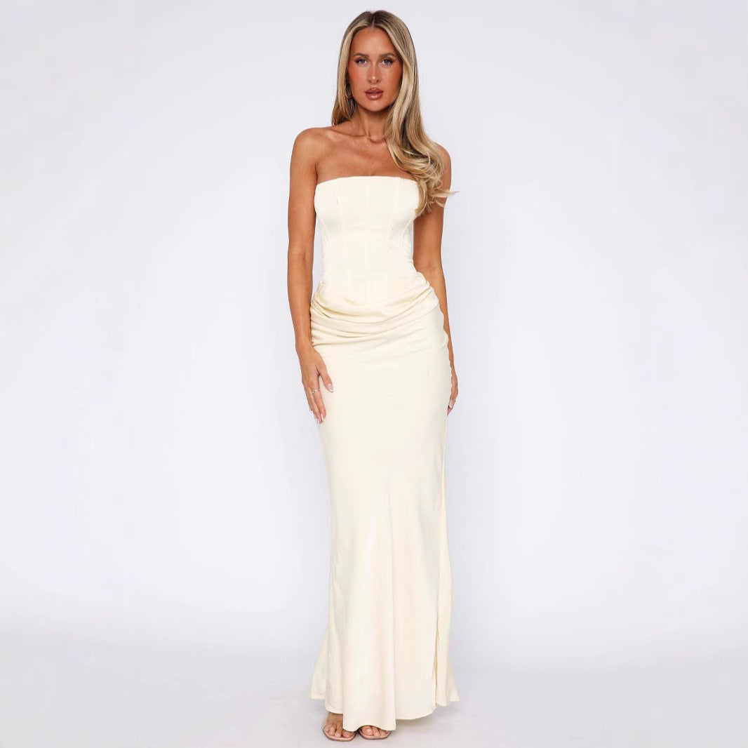 Strapless Satin Bodycon Long Dress With Boning For Women, Upper East Side, BYMANYC New York. - BYMANYC ® New York  