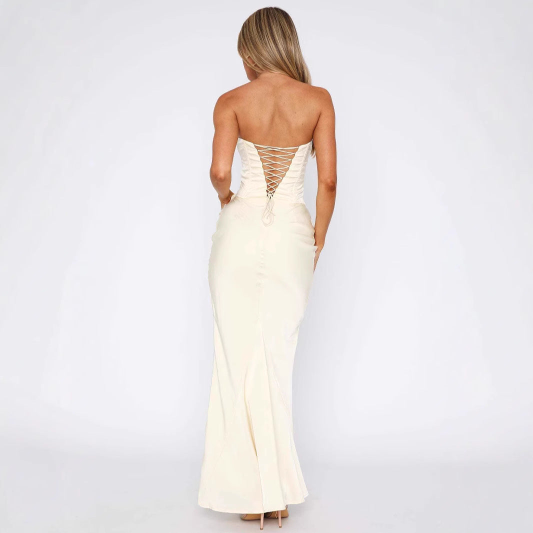 Strapless Satin Bodycon Long Dress With Boning For Women, Upper East Side, BYMANYC New York. - BYMANYC ® New York  