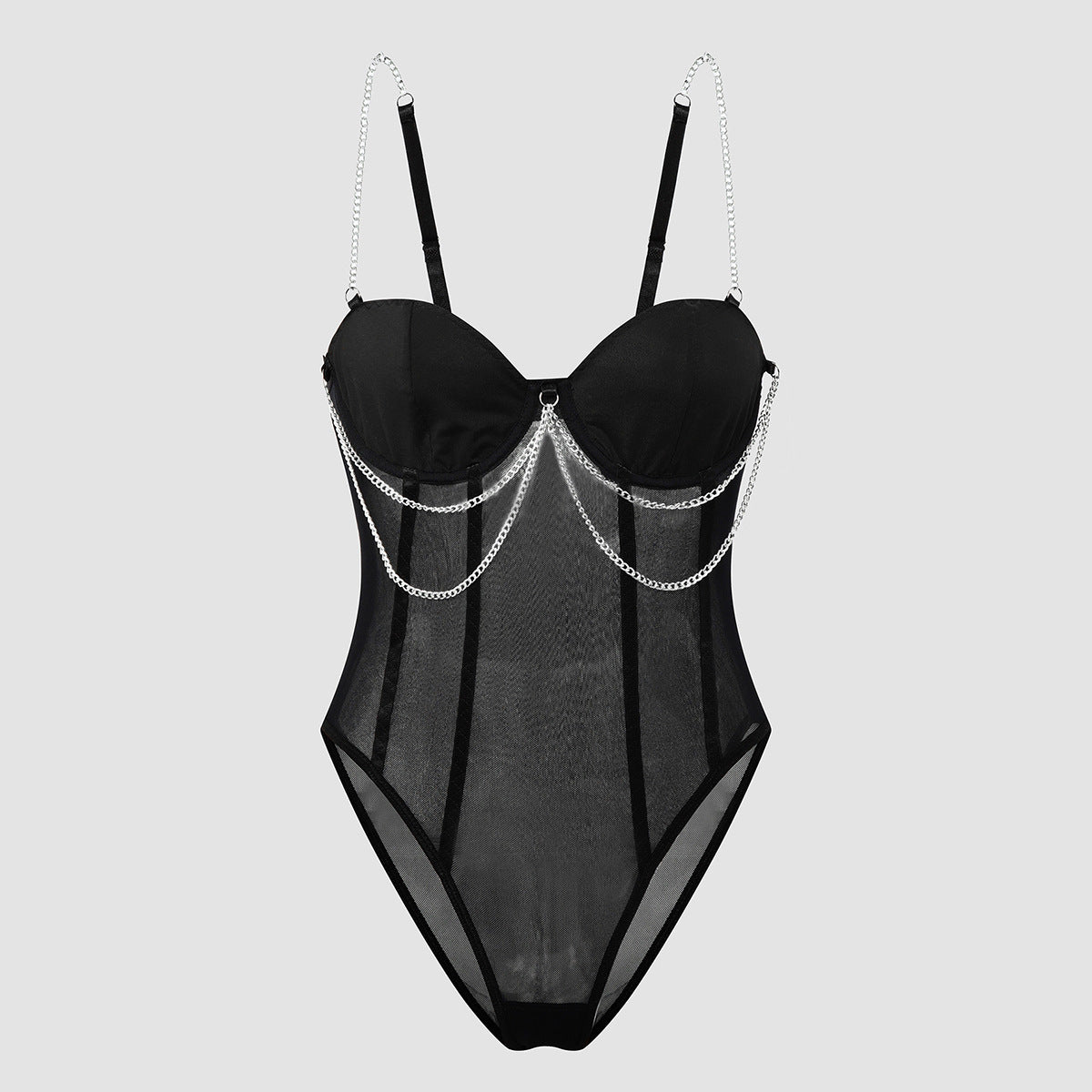 Strapless Sheer Mesh Jumpsuit with Metallic Chain Design For Women, NoHo, BYMANYC New York. - BYMANYC ® New York  