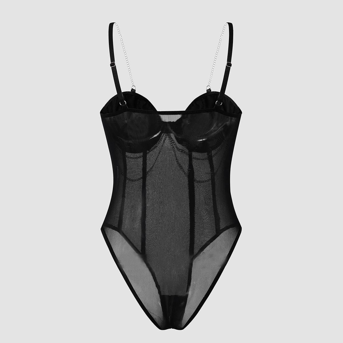 Strapless Sheer Mesh Jumpsuit with Metallic Chain Design For Women, NoHo, BYMANYC New York. - BYMANYC ® New York  