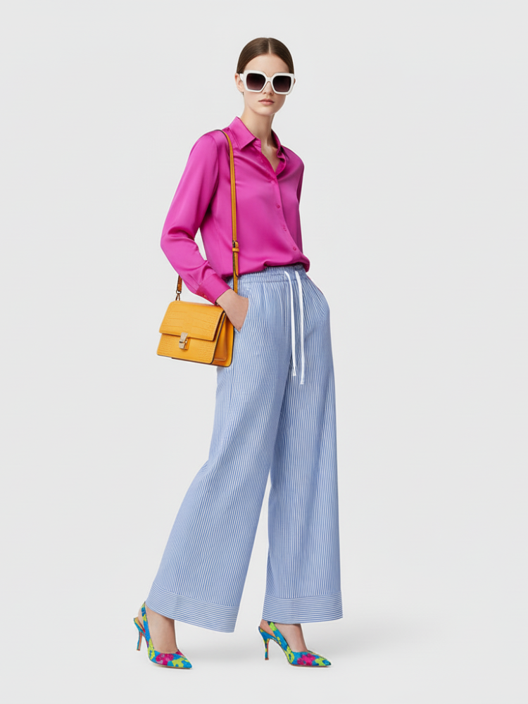 Striped Wide-Leg Pants, Hamptons | Women - BYMANYC ® New York