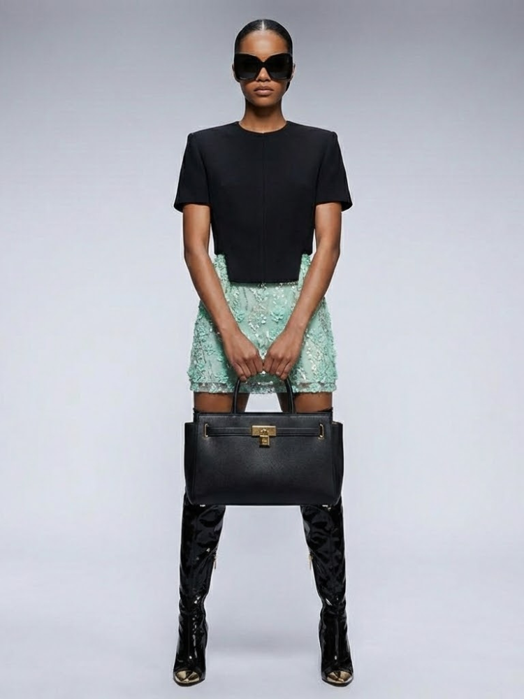  Structured Tweed Mini Skirt with Embroidered Roses & Crystals • BYMANYC ® New York  NYC Wholesale Boutique Inventory - No MOQ & Ready to Ship