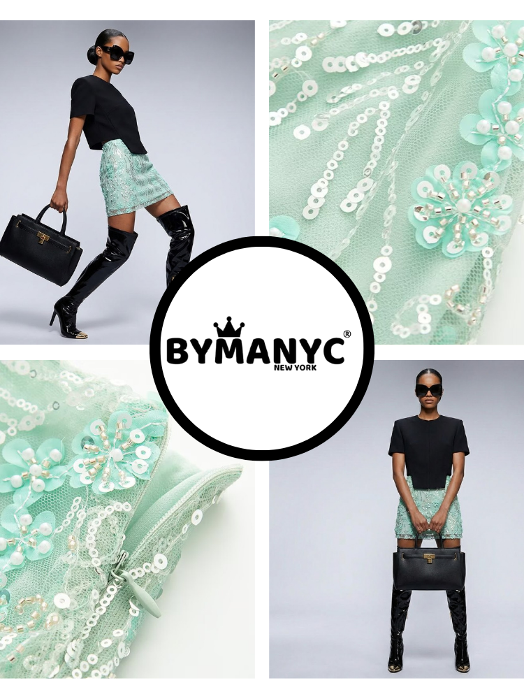  Structured Tweed Mini Skirt with Embroidered Roses & Crystals • BYMANYC ® New York  NYC Wholesale Boutique Inventory - No MOQ & Ready to Ship