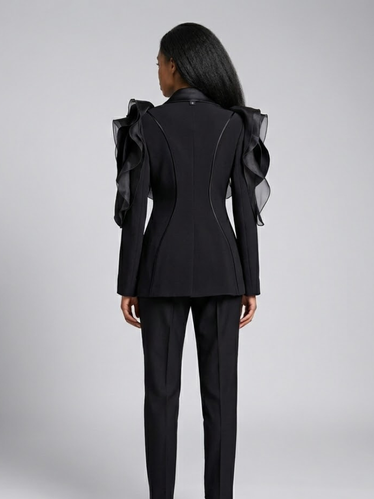  TRIBECA Architectural Ruffle Blazer | Luxury BYMANYC ® New York  NYC Wholesale Boutique Inventory - No MOQ & Ready to Ship