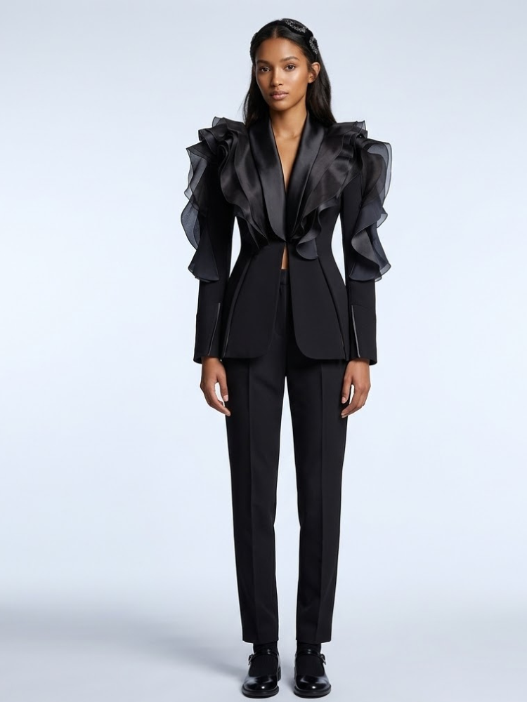  TRIBECA Architectural Ruffle Blazer | Luxury BYMANYC ® New York  NYC Wholesale Boutique Inventory - No MOQ & Ready to Ship
