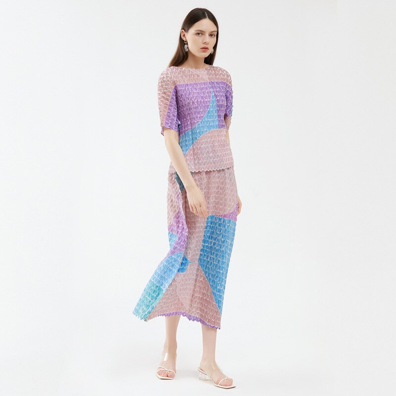 Two-Piece Suit with Color Contrast Top and Pleated Skirt For Women, Midtown, BYMANYC New York. - BYMANYC ® New York  