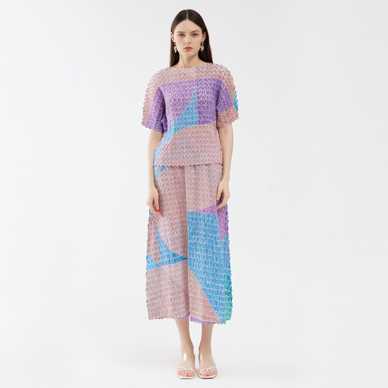 Two-Piece Suit with Color Contrast Top and Pleated Skirt For Women, Midtown, BYMANYC New York. - BYMANYC ® New York  