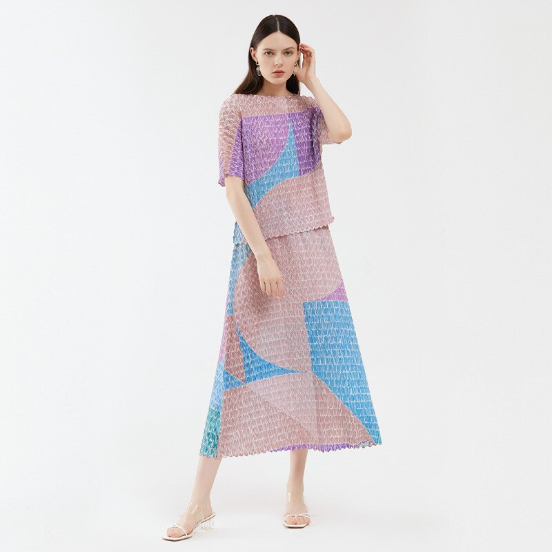 Two-Piece Suit with Color Contrast Top and Pleated Skirt For Women, Midtown, BYMANYC New York. - BYMANYC ® New York  