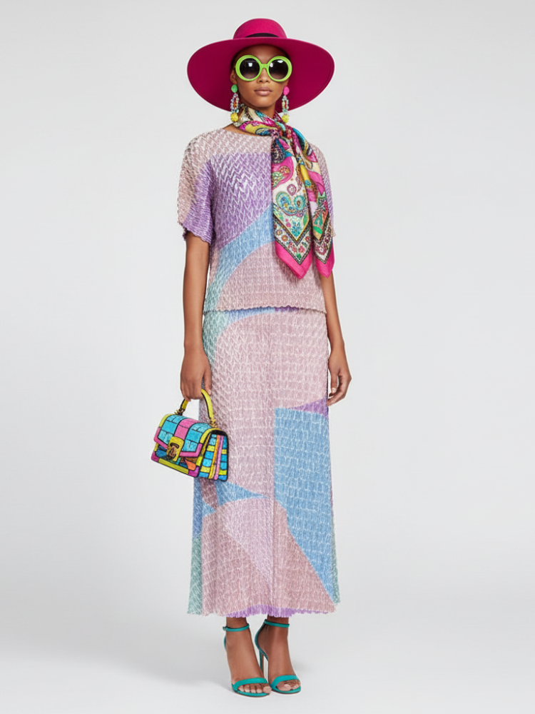  Two-Piece Suit with Color Contrast Top and Pleated Skirt For Women, Midtown, BYMANYC New York.  NYC Wholesale Boutique Inventory - No MOQ & Ready to Ship