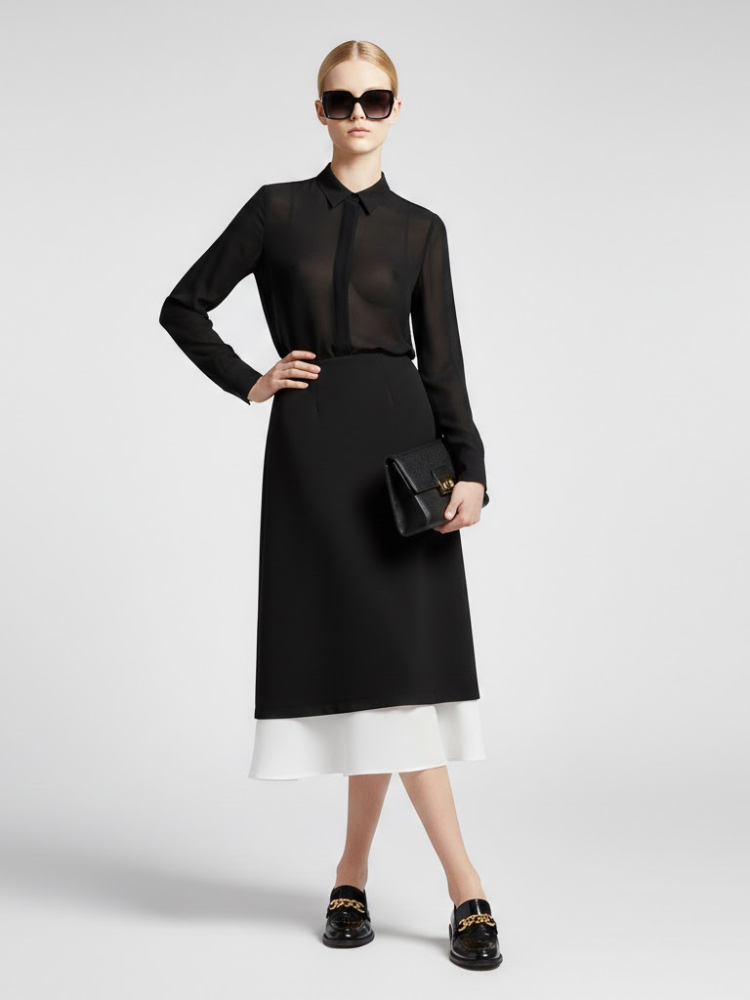  Two-Tone Black and White Midi Skirt with Double-Layer Design • BYMANYC ® New York  NYC Wholesale Boutique Inventory - No MOQ & Ready to Ship