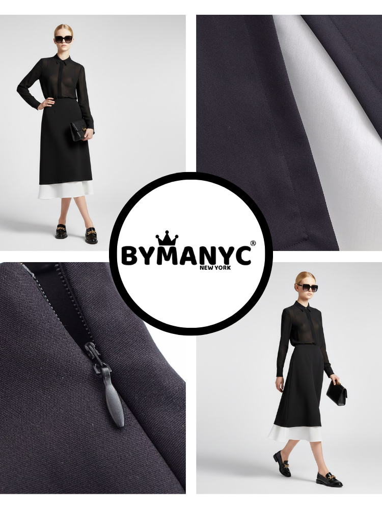  Two-Tone Black and White Midi Skirt with Double-Layer Design • BYMANYC ® New York  NYC Wholesale Boutique Inventory - No MOQ & Ready to Ship