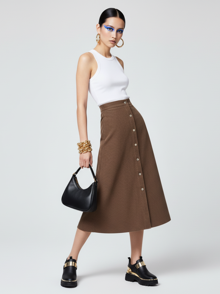 UPTOWN CHIC Corduroy Midi Skirt ECO FASHION BYMANYC ® New York - BYMANYC ® New York  