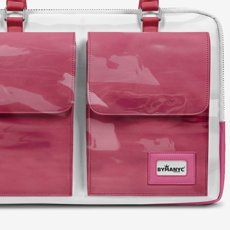 Vegan Designer Luxury Double Pocket Bag 16” BYMANYC ® New York White & Pink - BYMANYC ® New York