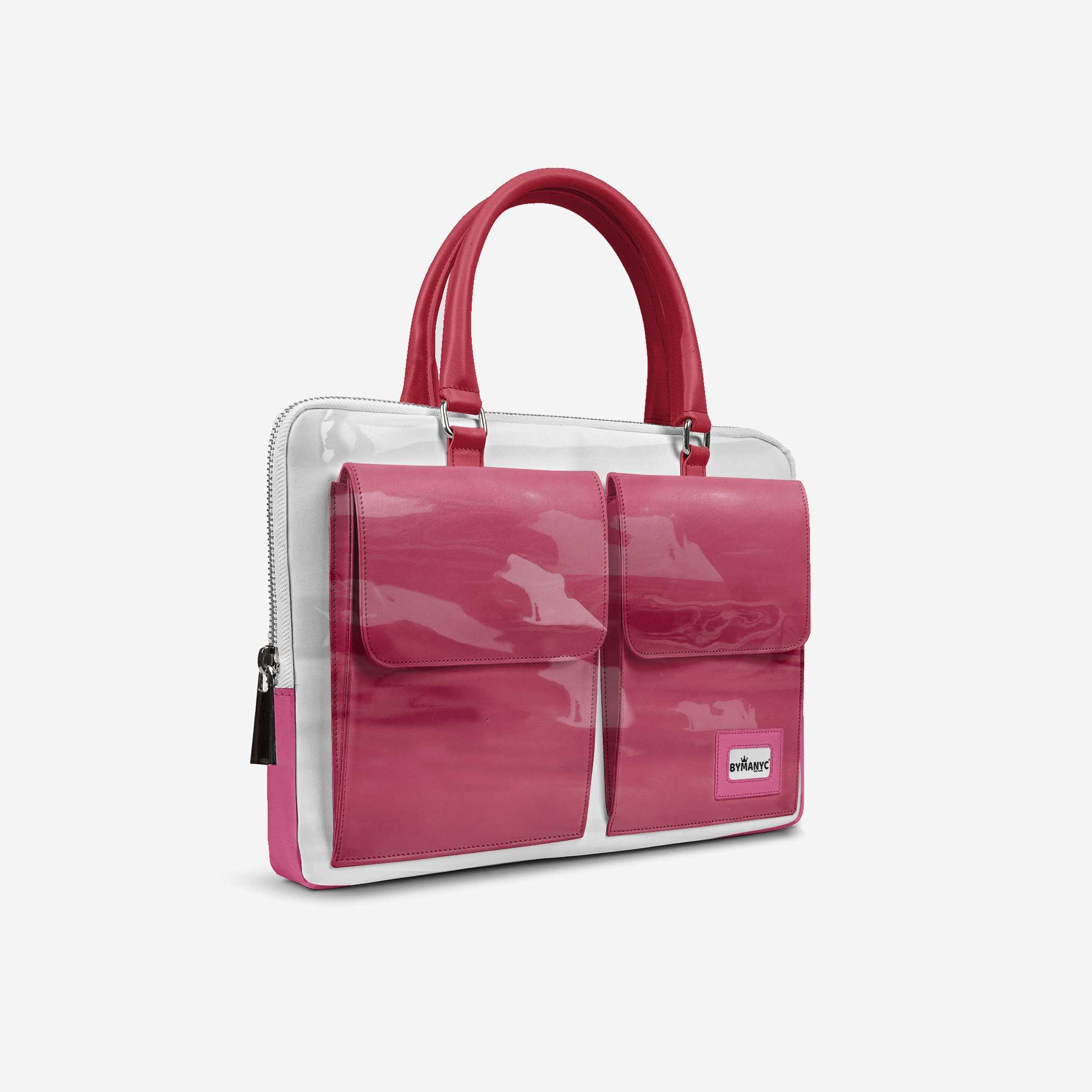 Vegan Designer Luxury Double Pocket Bag 16” BYMANYC ® New York White & Pink - BYMANYC ® New York