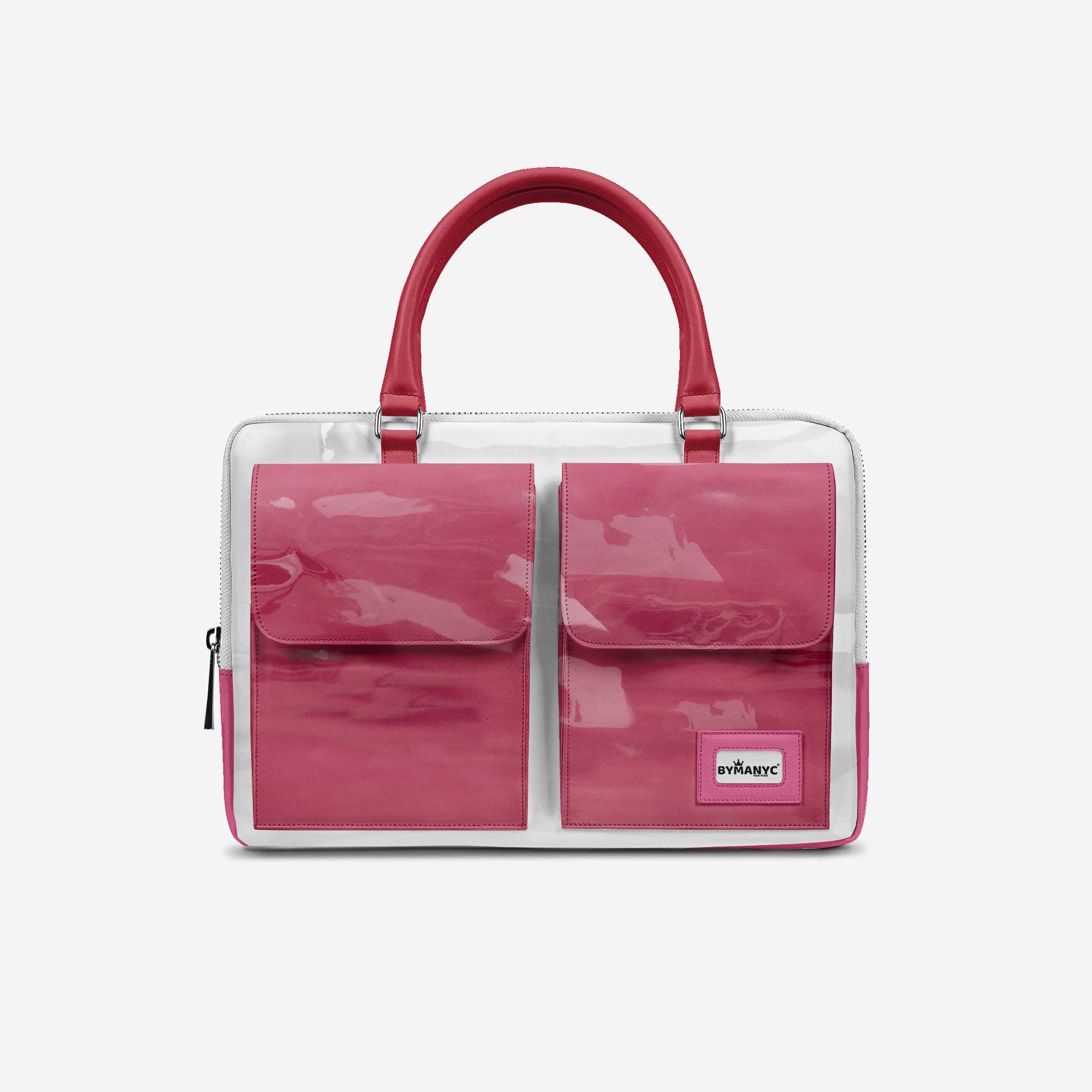 Vegan Designer Luxury Double Pocket Bag 16” BYMANYC ® New York White & Pink - BYMANYC ® New York