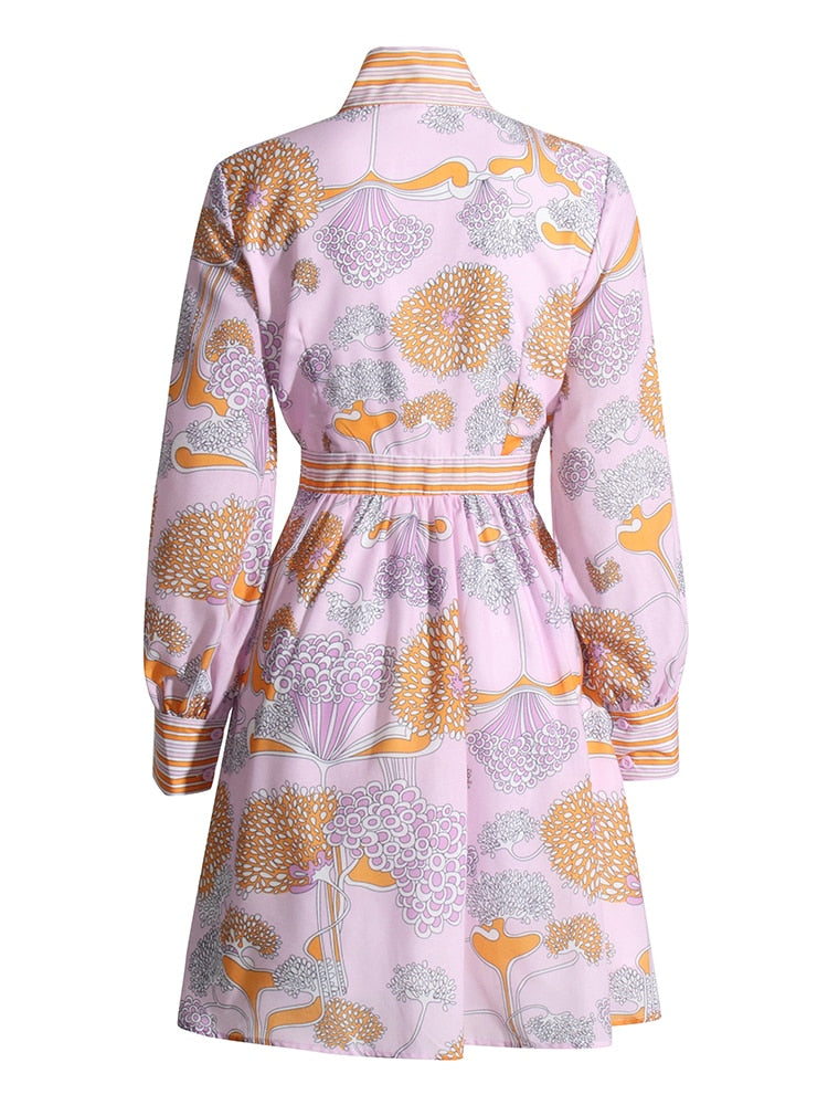 Vintage Print Mini Dress with Bowknot Collar and Colorblock For Women, Chelsea, BYMANYC New York. - BYMANYC ® New York  