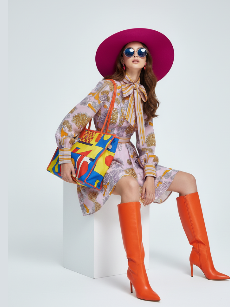 Vintage Print Mini Dress with Bowknot Collar and Colorblock For Women, Chelsea, BYMANYC New York. - BYMANYC ® New York  