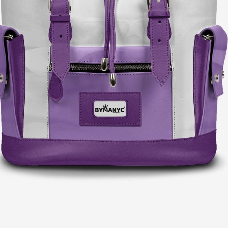  Violet & White Couture Eco Backpack – BYMANYC ® New York (Handmade in Italy)  NYC Wholesale Boutique Inventory - No MOQ & Ready to Ship