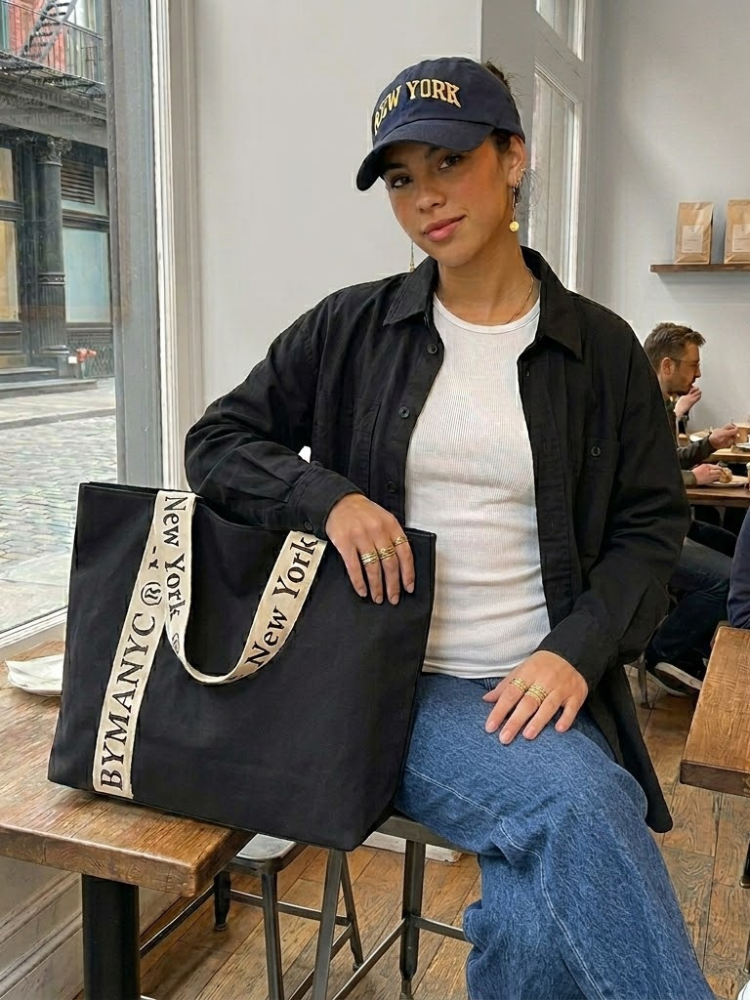  WOMEN'S BAG Black Canvas Tote NOHO - BYMANYC ® New York  NYC Wholesale Boutique Inventory - No MOQ & Ready to Ship