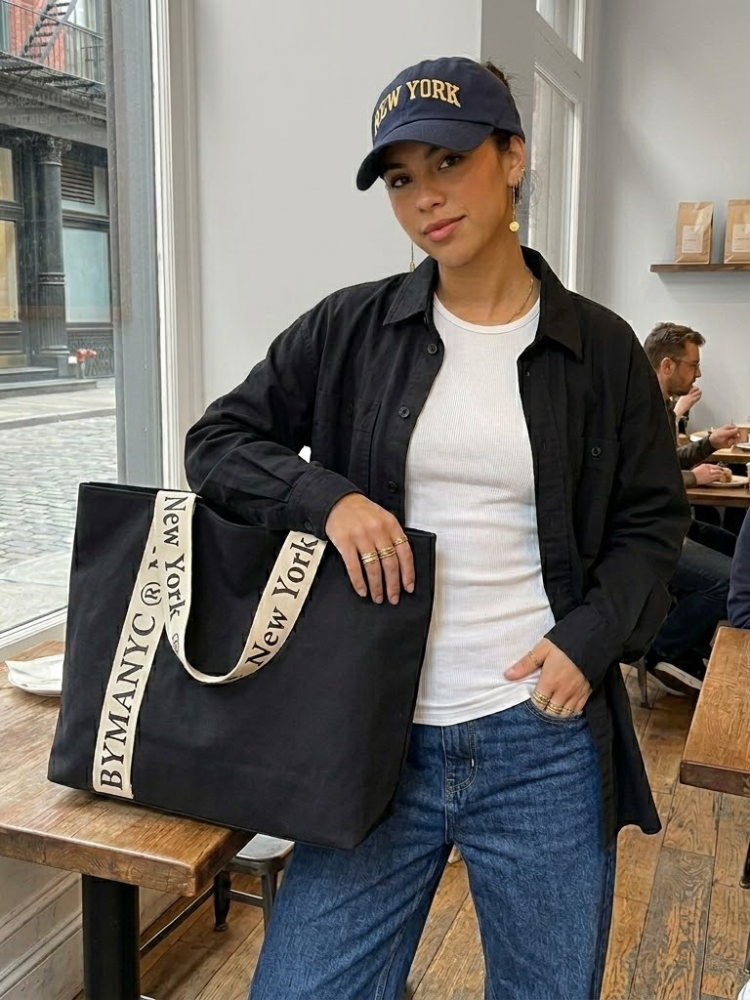  WOMEN'S BAG Black Canvas Tote NOHO - BYMANYC ® New York  NYC Wholesale Boutique Inventory - No MOQ & Ready to Ship