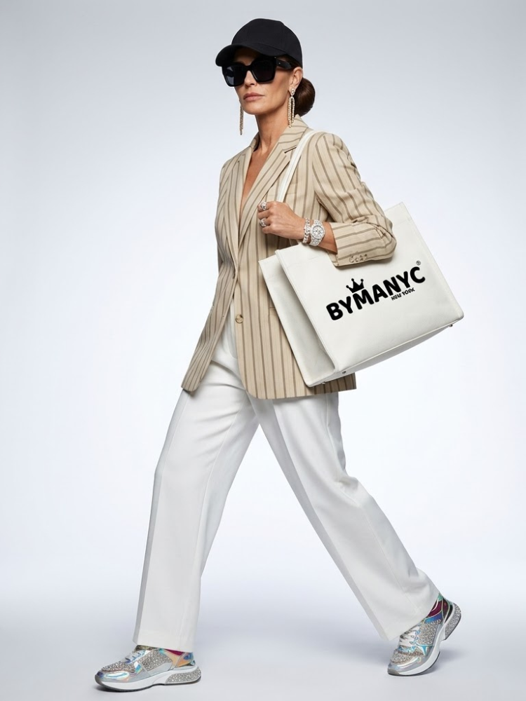  WOMEN'S BLAZER Beige Striped NOLITA - BYMANYC ® New York  NYC Wholesale Boutique Inventory - No MOQ & Ready to Ship