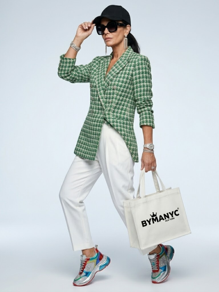  WOMEN'S BLAZER Green Tweed TRIBECA - BYMANYC ® New York  NYC Wholesale Boutique Inventory - No MOQ & Ready to Ship