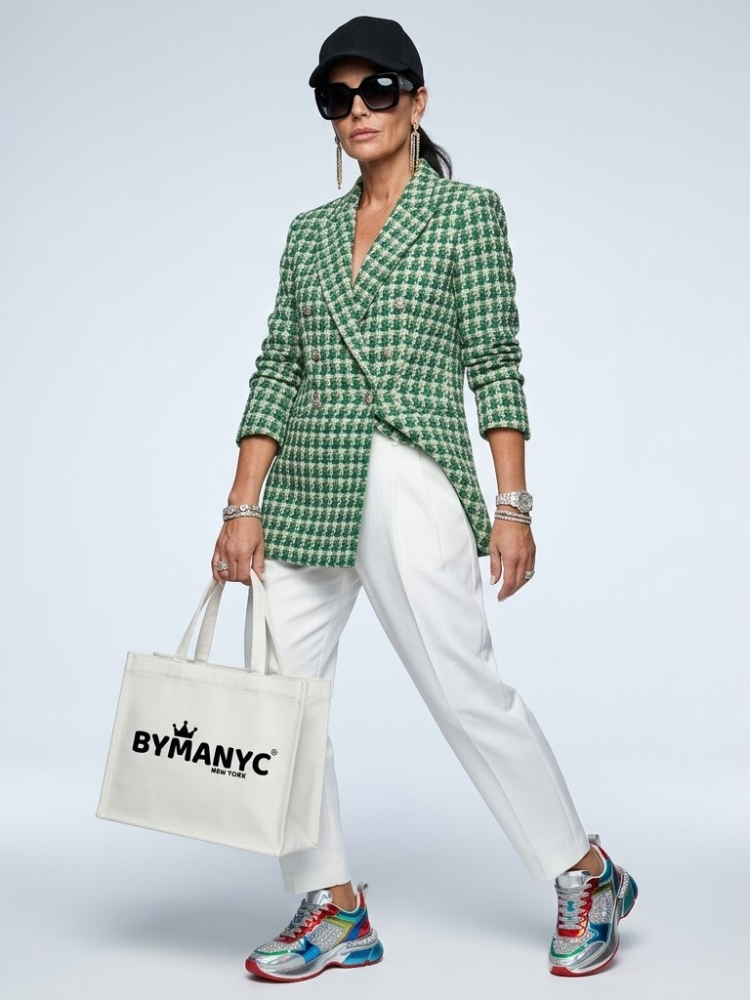  WOMEN'S BLAZER Green Tweed TRIBECA - BYMANYC ® New York  NYC Wholesale Boutique Inventory - No MOQ & Ready to Ship