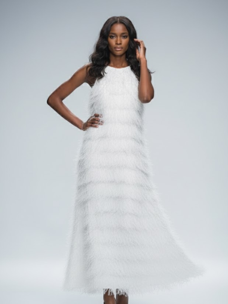 White Fringe Long Dress FIFTH AVENUE: Prêt-à-Porter Line BYMANYC ® New York - BYMANYC ® New York  