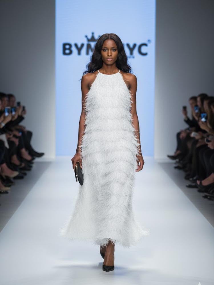 White Fringe Long Dress FIFTH AVENUE: Prêt-à-Porter Line BYMANYC ® New York - BYMANYC ® New York  