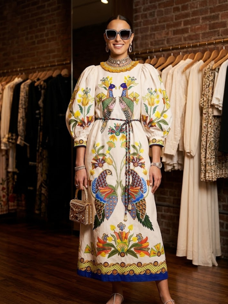  White Printed Puff Sleeve Maxi Dress GRAMERCY New Collection FASHION BYMANYC ® New York  NYC Wholesale Boutique Inventory - No MOQ & Ready to Ship