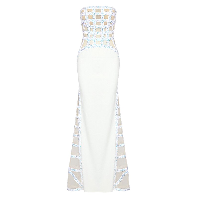 White Sequin Off-Shoulder Evening Gown For Women, Slim Fit, Midtown, BYMANYC New York. - BYMANYC ® New York  