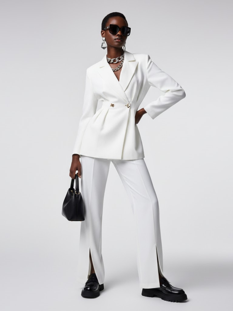  White Tailored Blazer and Trousers Set - WILLIAMSBURG: New Collection COUTURE in BROOKLYN - BYMANYC ® New York  NYC Wholesale Boutique Inventory - No MOQ & Ready to Ship