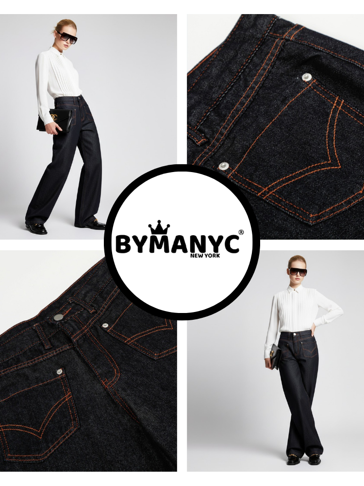  Wide-Leg Denim Trousers with Inverted Pocket Design • BYMANYC ® New York  NYC Wholesale Boutique Inventory - No MOQ & Ready to Ship